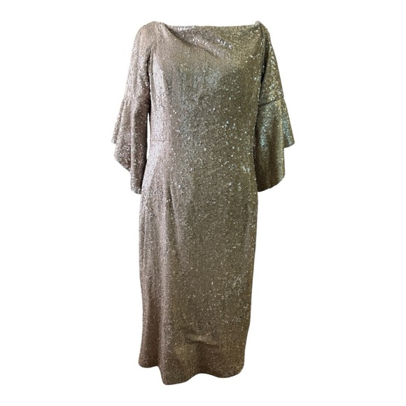 ANTONIO MELANI Dresses & Skirts - ANTONIO MELANI Gold Nude Sheath Dress with Cowl Neck and Dolman Sleeves